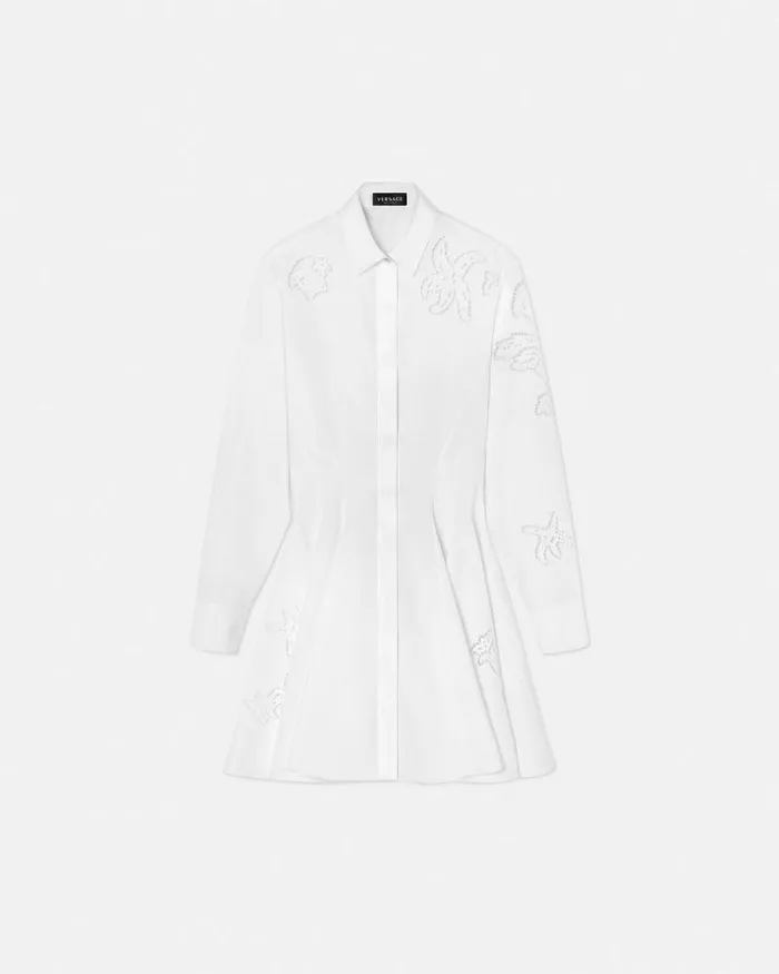 Embroidered Sangallo Flared Shirt Dress White Women Versace Dresses