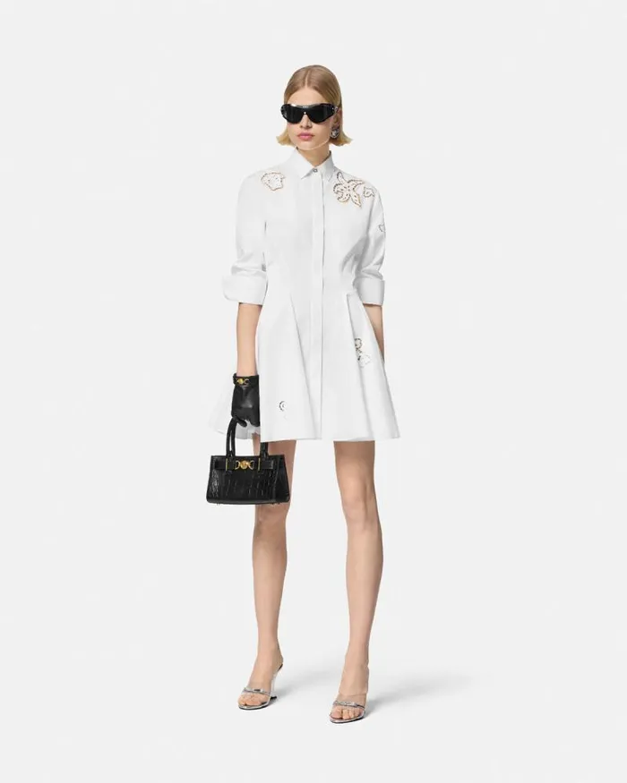 Embroidered Sangallo Flared Shirt Dress White Women Versace Dresses