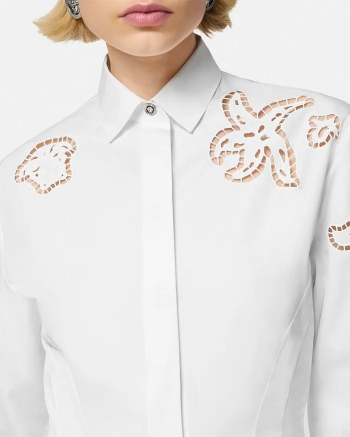 Embroidered Sangallo Flared Shirt Dress White Women Versace Dresses