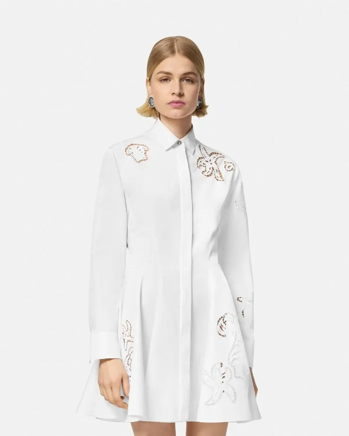 Embroidered Sangallo Flared Shirt Dress White Women Versace Dresses