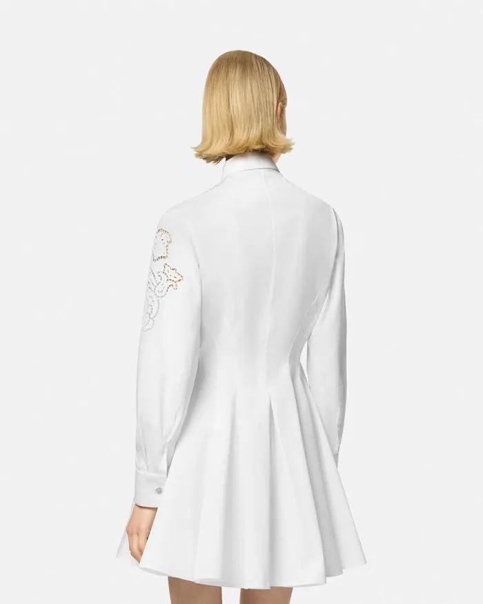 Embroidered Sangallo Flared Shirt Dress White Women Versace Dresses