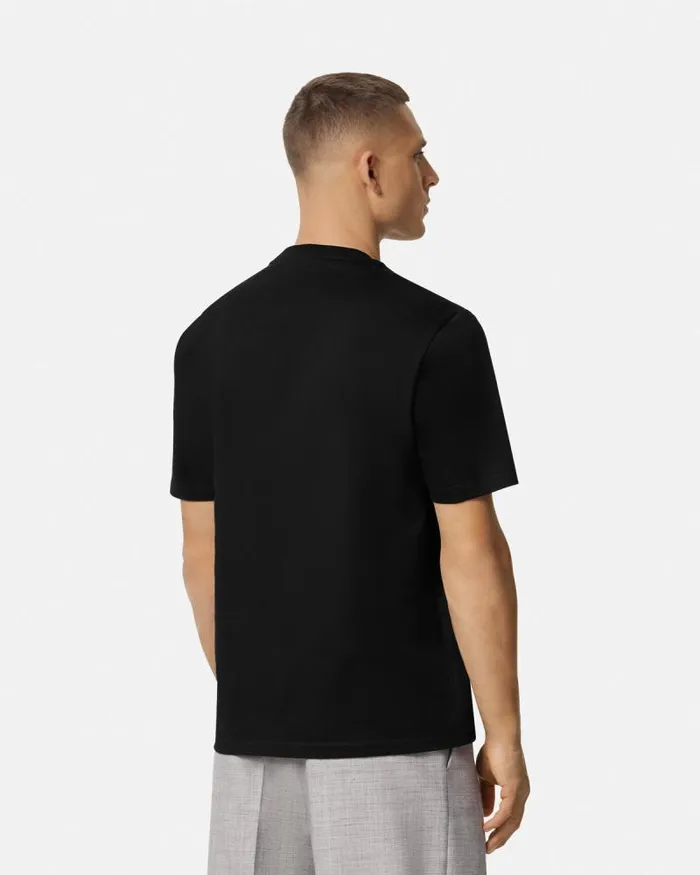 Embroidered University Coral TShirt Black Men Versace TShirts and Polos