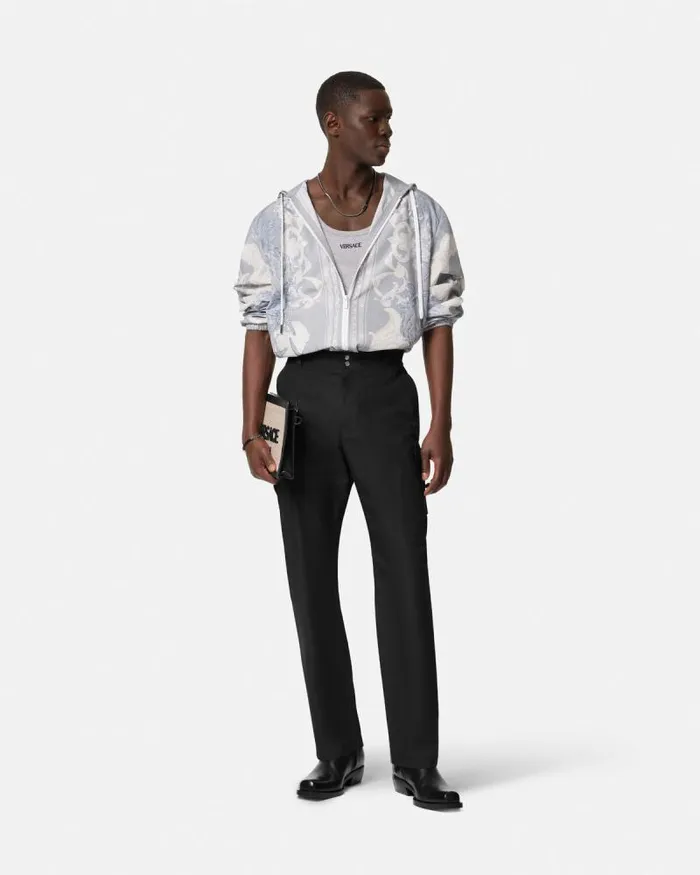 Embroidered Versace Milano Stamp Pants Black Men Versace Pants and Shorts
