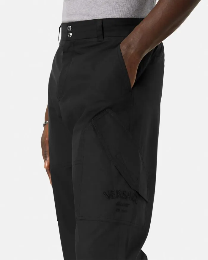 Embroidered Versace Milano Stamp Pants Black Men Versace Pants and Shorts
