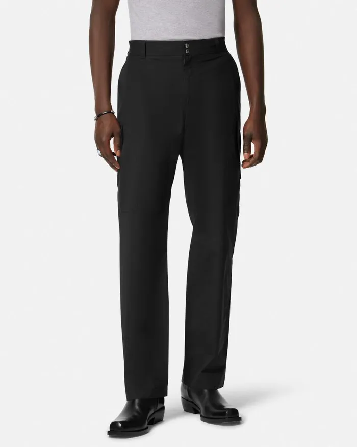 Embroidered Versace Milano Stamp Pants Black Men Versace Pants and Shorts
