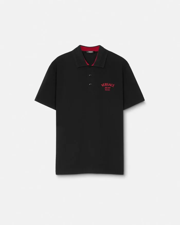 Embroidered Versace Milano Stamp Polo Shirt Black Men Versace TShirts and Polos