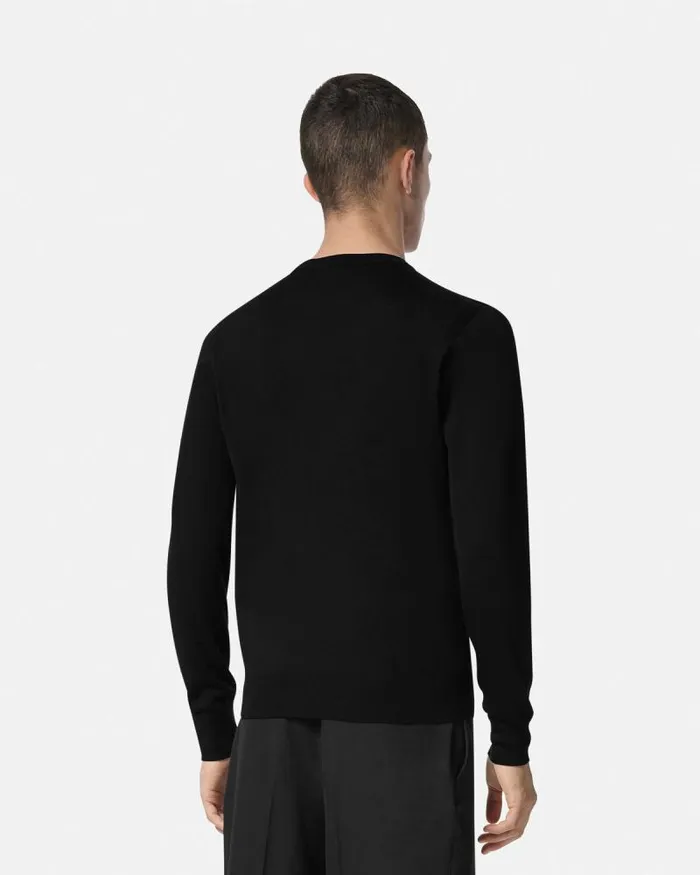 Embroidered WoolBlend Sweater Black Men Versace Knitwear