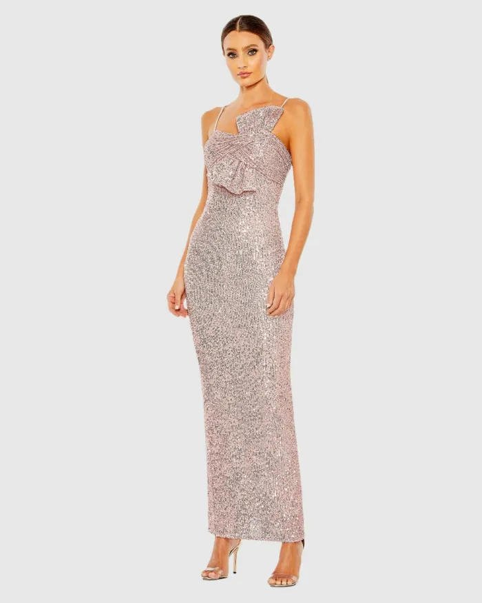 Evening Gowns Sequined Strapless Faux Bow Column Gown Rose Pink Mac Duggal Women Evening Gowns Sequined Strapless Faux Bow Column Gown Rose Pink Mac Duggal Women