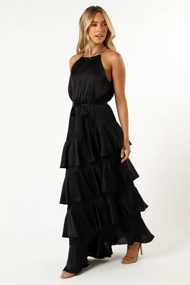 Event Dresses Petal and Pup Women Annalise Tiered Maxi Dress Black