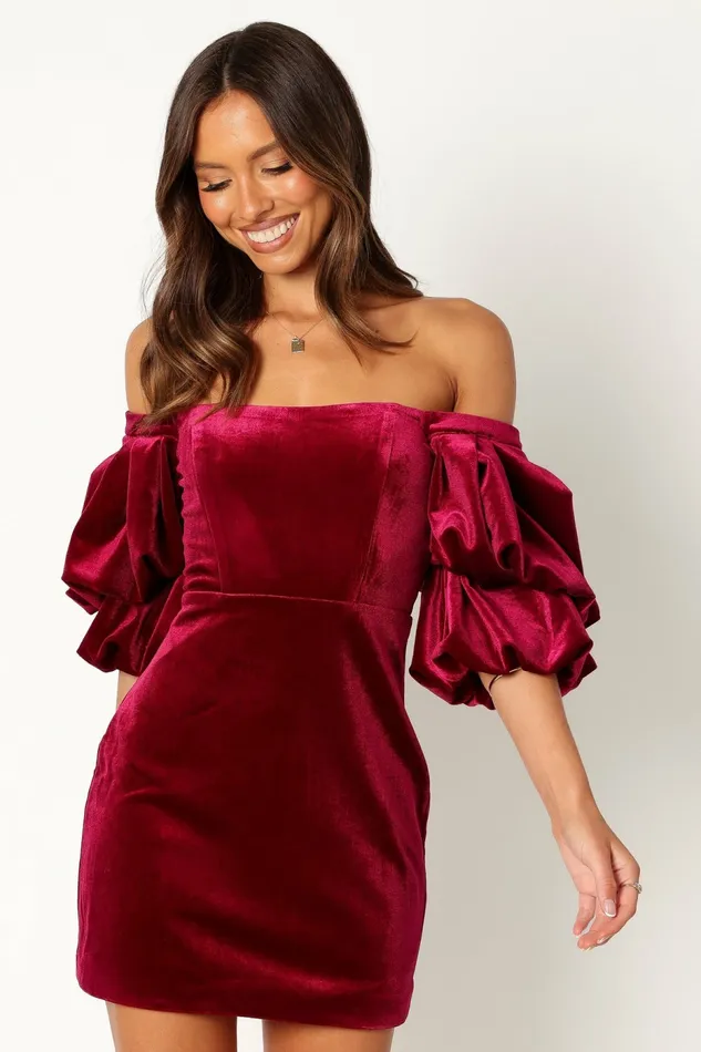 Event Dresses Petal and Pup Women Dali Off Shoulder Velvet Mini Dress Ruby