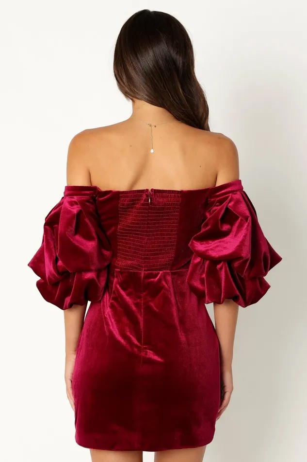 Event Dresses Petal and Pup Women Dali Off Shoulder Velvet Mini Dress Ruby