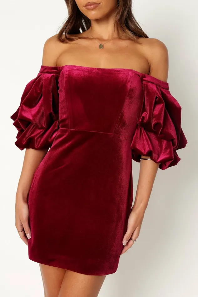 Event Dresses Petal and Pup Women Dali Off Shoulder Velvet Mini Dress Ruby