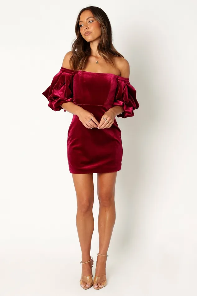 Event Dresses Petal and Pup Women Dali Off Shoulder Velvet Mini Dress Ruby