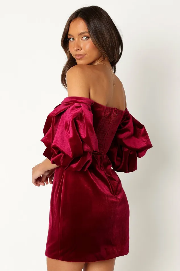 Event Dresses Petal and Pup Women Dali Off Shoulder Velvet Mini Dress Ruby