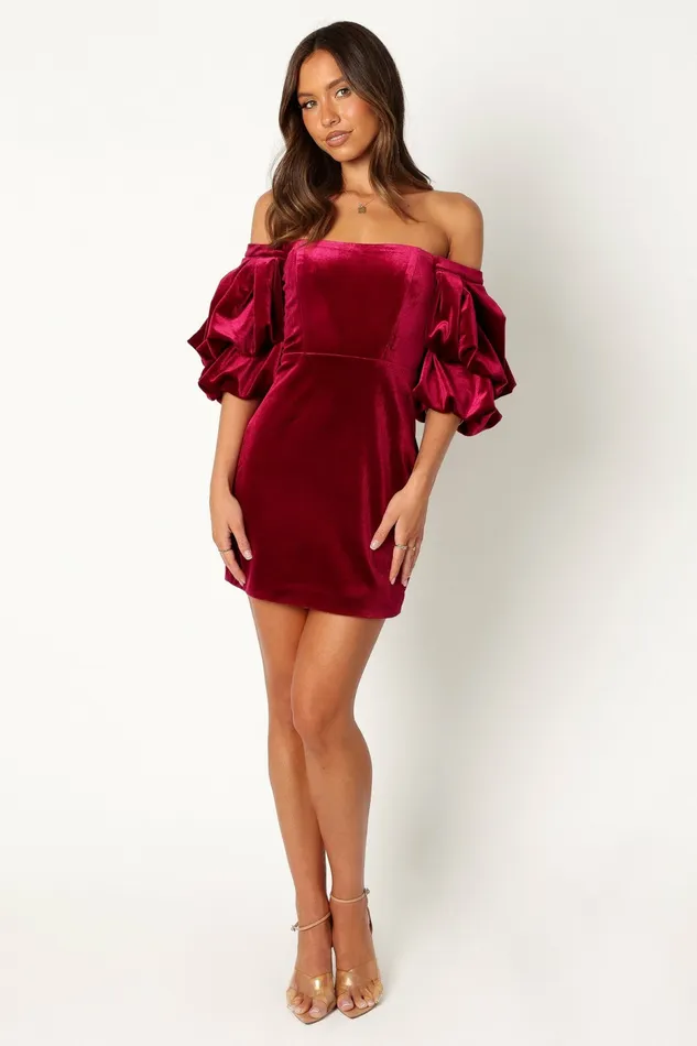 Event Dresses Petal and Pup Women Dali Off Shoulder Velvet Mini Dress Ruby