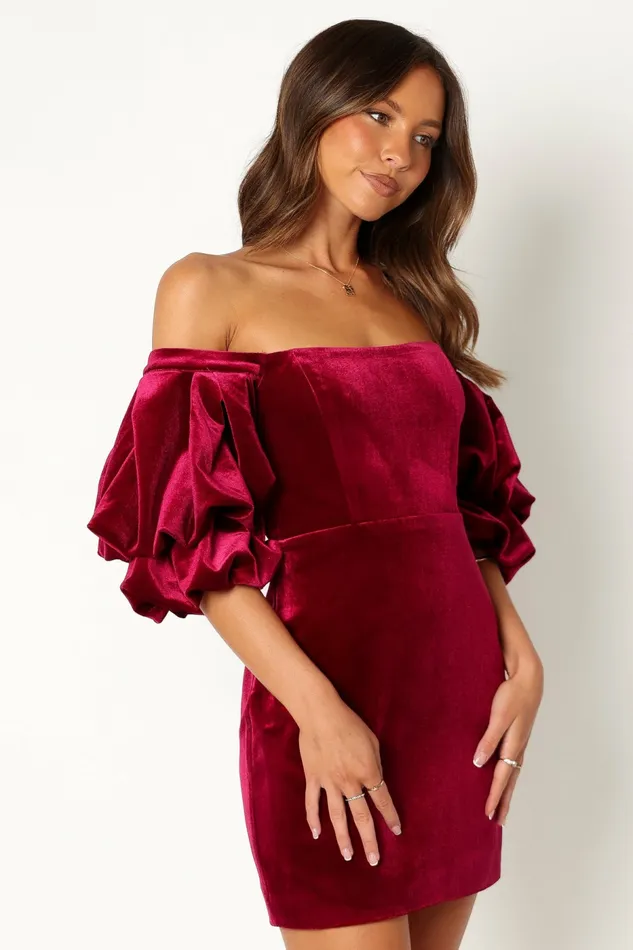 Event Dresses Petal and Pup Women Dali Off Shoulder Velvet Mini Dress Ruby