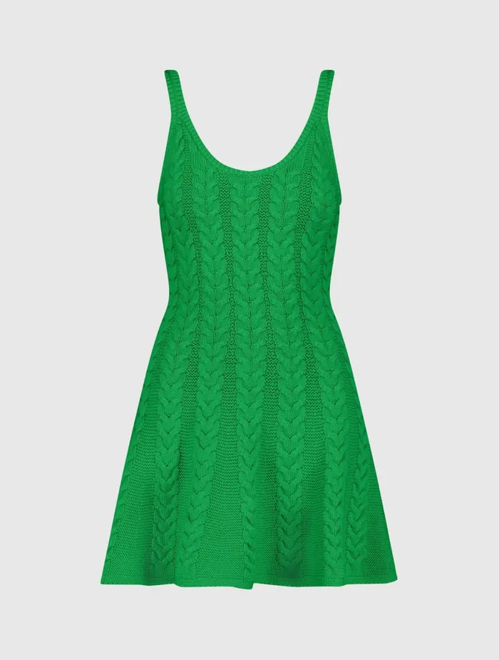 Every Day Dresses Green Sleeveless Cable Knit Fit and Flare Mini Tank Dress Spring Green 8211 Mac Duggal Women