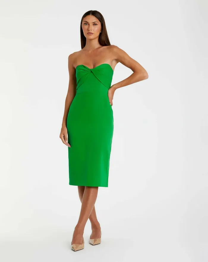 Every Day Dresses Women Mac Duggal Crepe Strapless Twist Top Fitted Midi Dress Spring Green Every Day Dresses Women Mac Duggal Crepe Strapless Twist Top Fitted Midi Dress Spring Green
