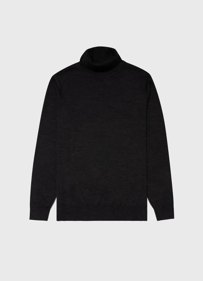 ExtraFine Merino Roll Neck Charcoal Melange Men SUNSPEL Knitwear