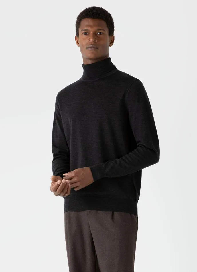 ExtraFine Merino Roll Neck Charcoal Melange Men SUNSPEL Knitwear