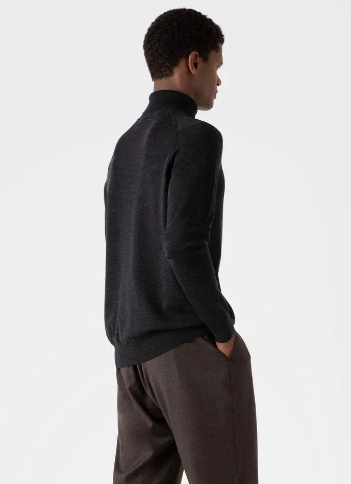ExtraFine Merino Roll Neck Charcoal Melange Men SUNSPEL Knitwear