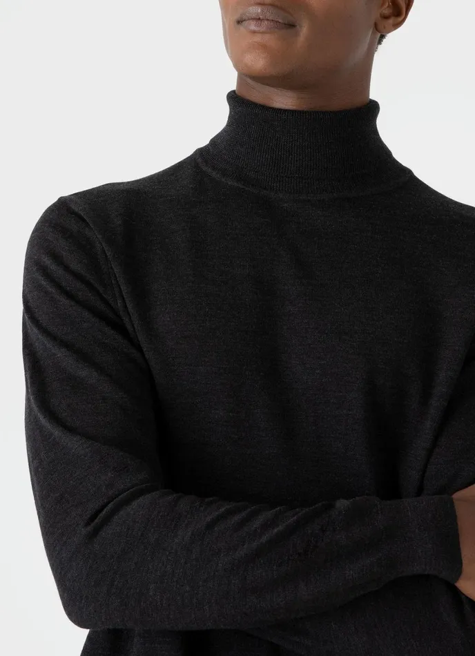 ExtraFine Merino Roll Neck Charcoal Melange Men SUNSPEL Knitwear