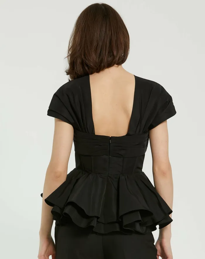 Faille Twist Bustier Peplum Top Black Blouses and Tops Mac Duggal Women