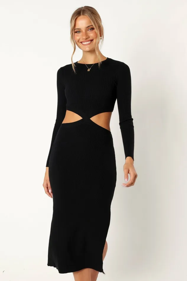 Fall Dresses Jonah Long Sleeve Midi Dress Black Petal and Pup Women
