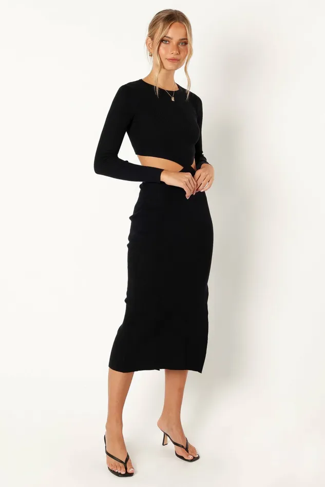 Fall Dresses Jonah Long Sleeve Midi Dress Black Petal and Pup Women