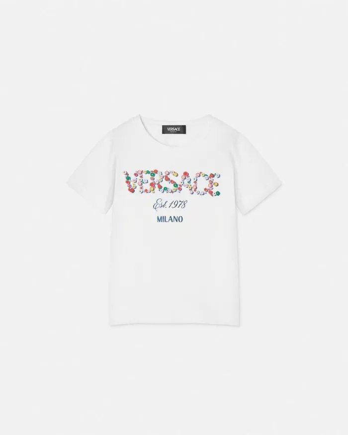Falling Flowers Logo Kids TShirt Whiteprint Children Versace Clothing