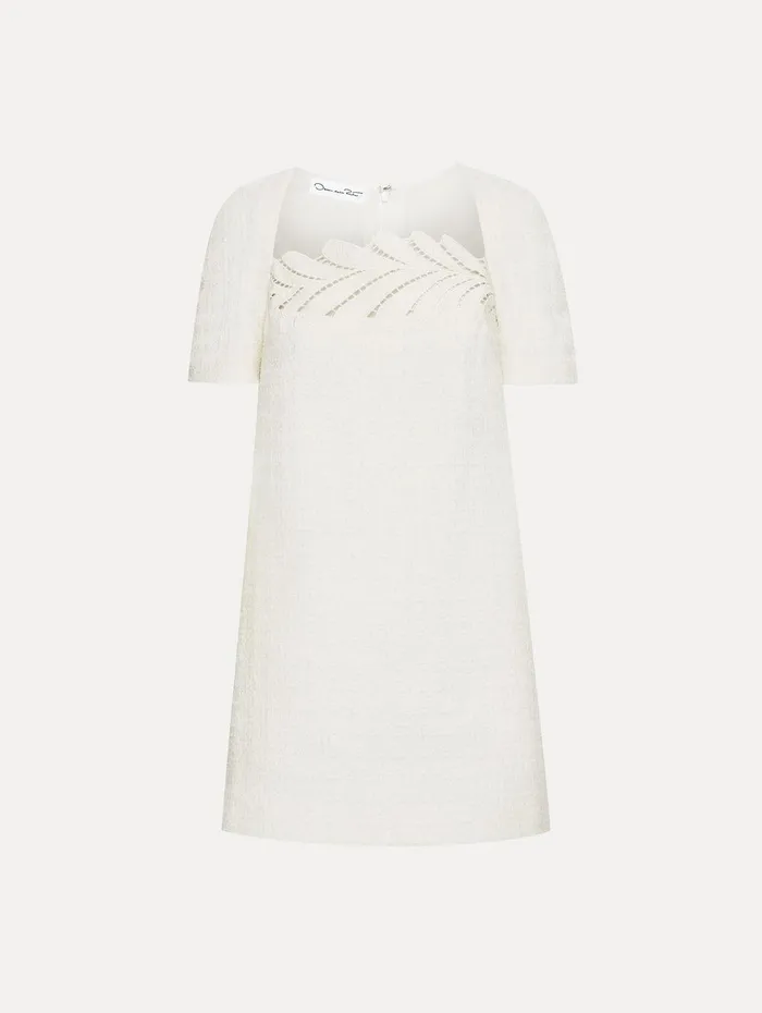 Fern Embroidered Tweed Shift Dress Ivory Women Oscar De La Renta Dresses