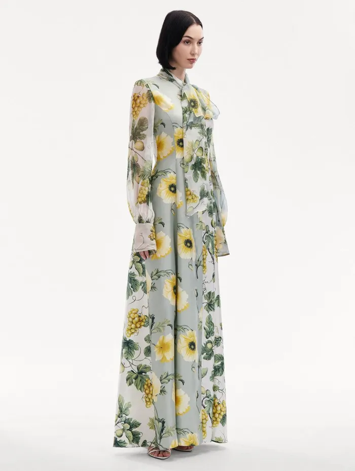 Fig and Grapes Silk Twill Caftan Multi Women Oscar De La Renta Gowns and Caftans Fig and Grapes Silk Twill Caftan Multi Women Oscar De La Renta Gowns and Caftans