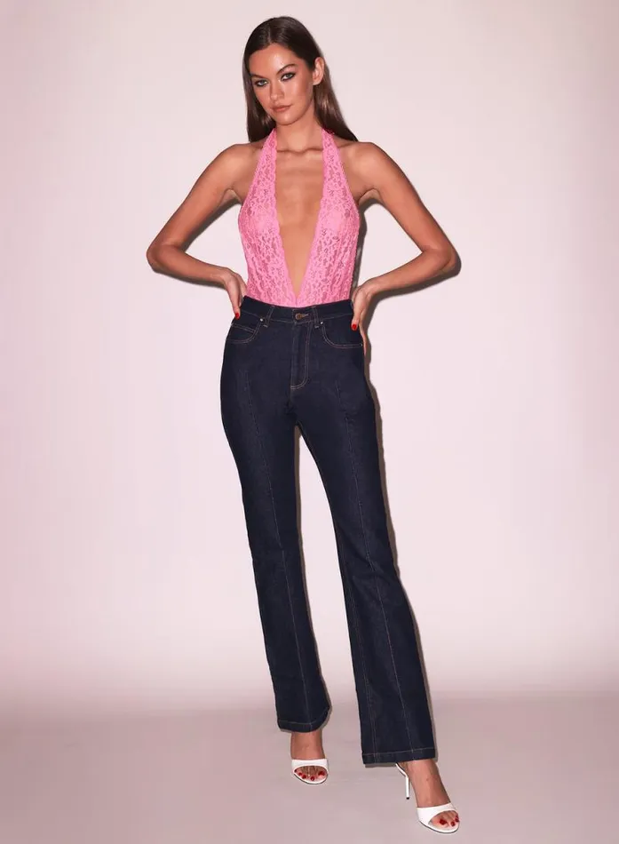 Fleur Du Mal Bodysuits Charlotte Halter Teddy Pink Cadillac 8211 Women