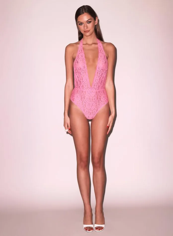 Fleur Du Mal Bodysuits Charlotte Halter Teddy Pink Cadillac 8211 Women