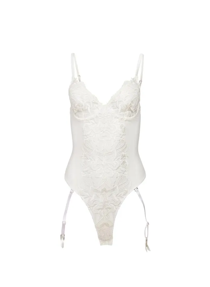 Fleur Du Mal Bodysuits Lola Bow Embroidery Bodysuit Ivory 8211 Women Fleur Du Mal Bodysuits Lola Bow Embroidery Bodysuit Ivory 8211 Women