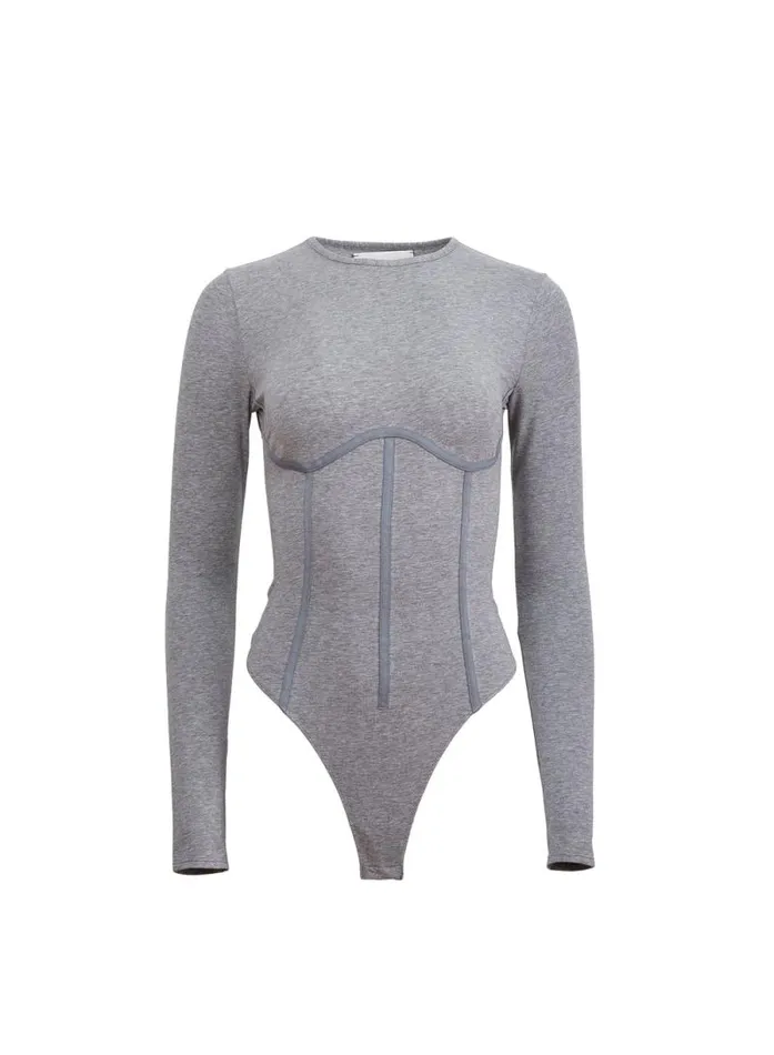 Fleur Du Mal Bodysuits Organic Cotton Long Sleeve TShirt Bodysuit Heather Grey 8211 Women Fleur Du Mal Bodysuits Organic Cotton Long Sleeve TShirt Bodysuit Heather Grey 8211 Women