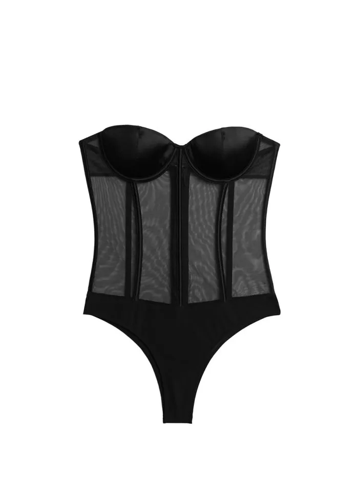 Fleur Du Mal Bodysuits Silk and Mesh Bodysuit Black 8211 Women Fleur Du Mal Bodysuits Silk and Mesh Bodysuit Black 8211 Women