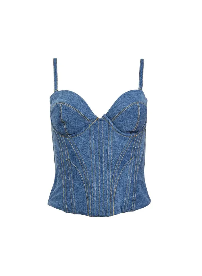 Fleur Du Mal Bustiers and Bra Tops Denim Bustier Top Medium Wash Denim 8211 Women