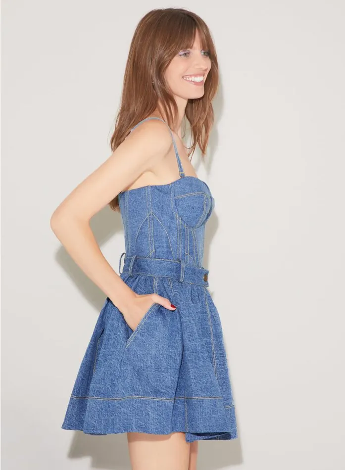 Fleur Du Mal Bustiers and Bra Tops Denim Bustier Top Medium Wash Denim 8211 Women