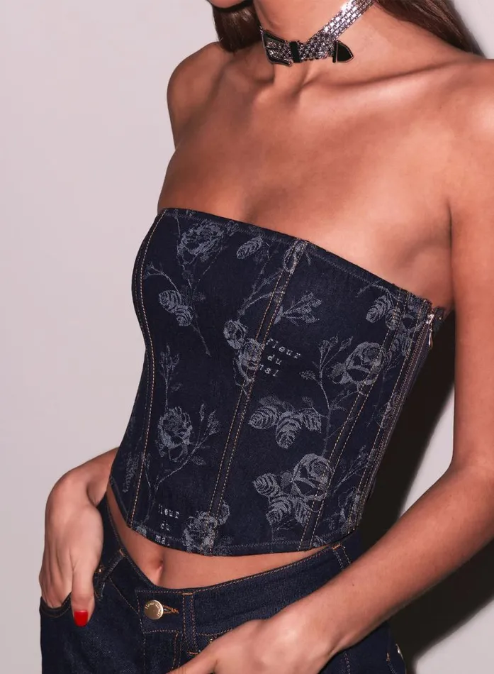 Fleur Du Mal Bustiers and Bra Tops Denim Jacquard Corset Top Floral Jacquard Corset Top Floral Jacquard 8211 Women Fleur Du Mal Bustiers and Bra Tops Denim Jacquard Corset Top Floral Jacquard Corset Top Floral Jacquard 8211 Women