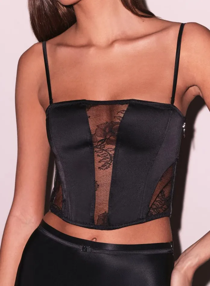 Fleur Du Mal Bustiers and Bra Tops Silk and Bouquet Lace Corset Top Black 8211 Women Fleur Du Mal Bustiers and Bra Tops Silk and Bouquet Lace Corset Top Black 8211 Women