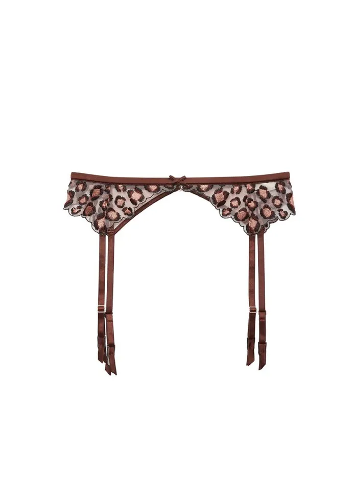 Fleur Du Mal Garters and Belts Leopard Embroidery Garter Belt Chocolat 8211 Women Fleur Du Mal Garters and Belts Leopard Embroidery Garter Belt Chocolat 8211 Women