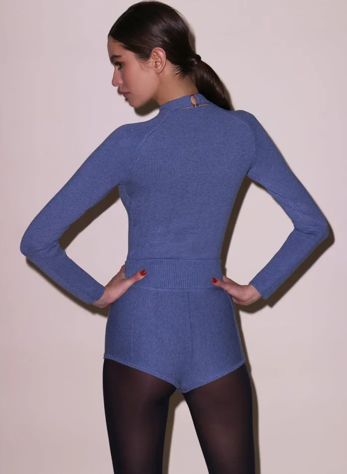 Fleur Du Mal Knitwear Knit Short Charcoal Blue 8211 Women Fleur Du Mal Knitwear Knit Short Charcoal Blue 8211 Women