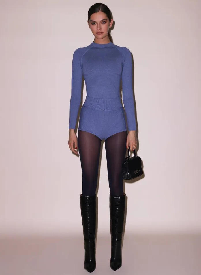Fleur Du Mal Knitwear Knit Short Charcoal Blue 8211 Women Fleur Du Mal Knitwear Knit Short Charcoal Blue 8211 Women