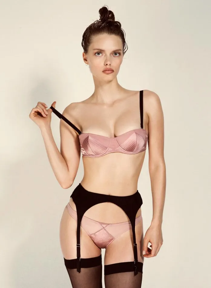 Fleur Du Mal Pleasure Top Stitch Convertible Bra Rose Pink Black 8211 Women