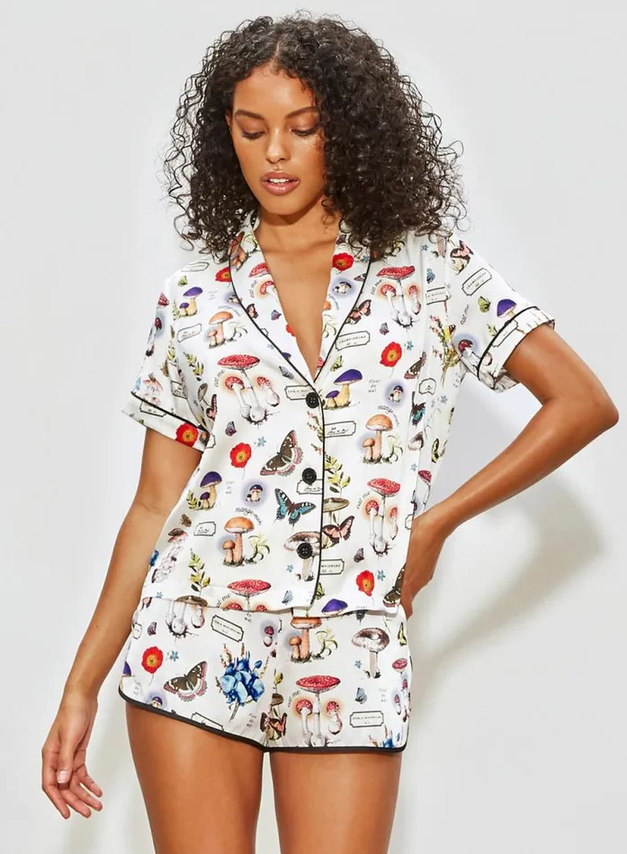 Fleur Du Mal Sleepwear Magical Mushroom Short Sleeve PJ Top Ivory Mushroom Print 8211 Women