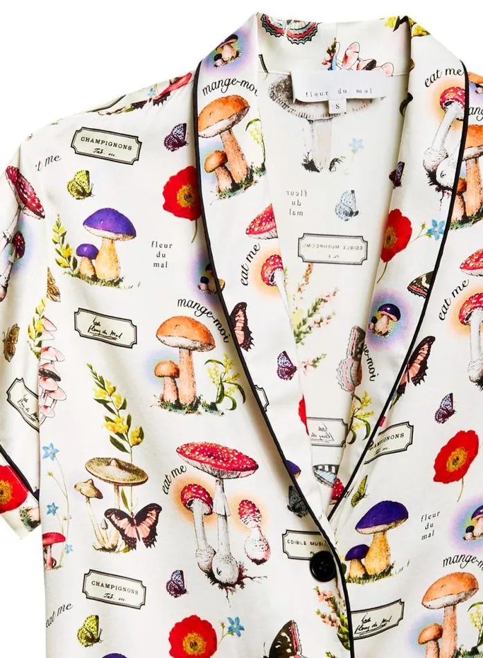 Fleur Du Mal Sleepwear Magical Mushroom Short Sleeve PJ Top Ivory Mushroom Print 8211 Women Fleur Du Mal Sleepwear Magical Mushroom Short Sleeve PJ Top Ivory Mushroom Print 8211 Women