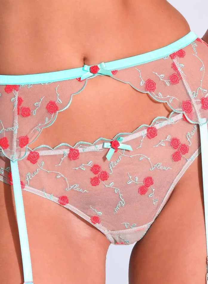 Fleur Du Mal Thongs Rose and Vine Embroidery Thong Bright Jade 8211 Women Fleur Du Mal Thongs Rose and Vine Embroidery Thong Bright Jade 8211 Women