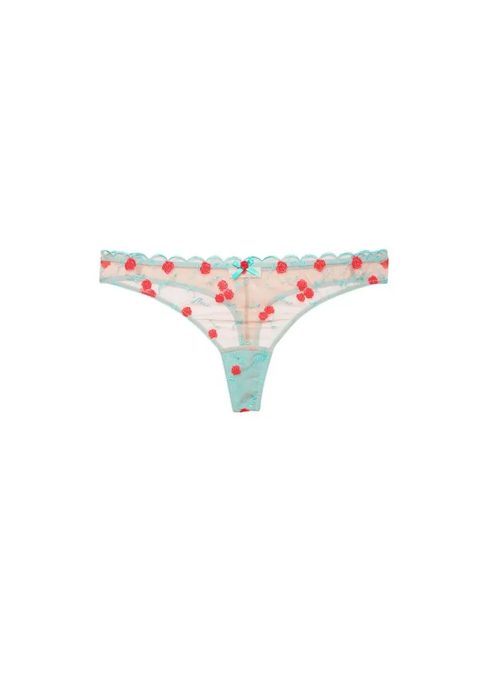 Fleur Du Mal Thongs Rose and Vine Embroidery Thong Bright Jade 8211 Women Fleur Du Mal Thongs Rose and Vine Embroidery Thong Bright Jade 8211 Women