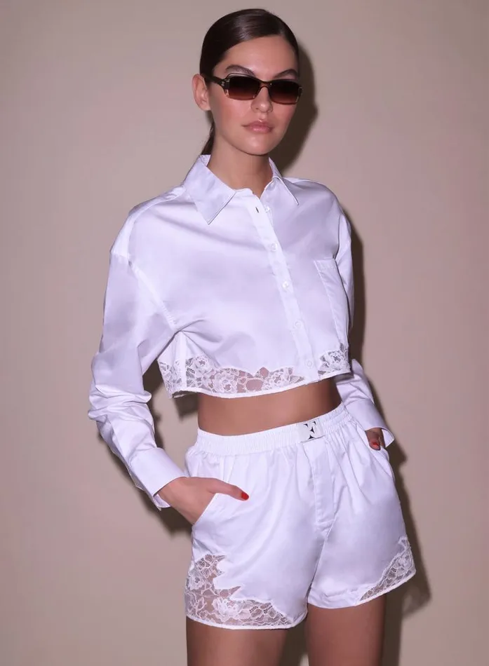 Fleur Du Mal Tops Poplin Cropped Button Down White 8211 Women Fleur Du Mal Tops Poplin Cropped Button Down White 8211 Women